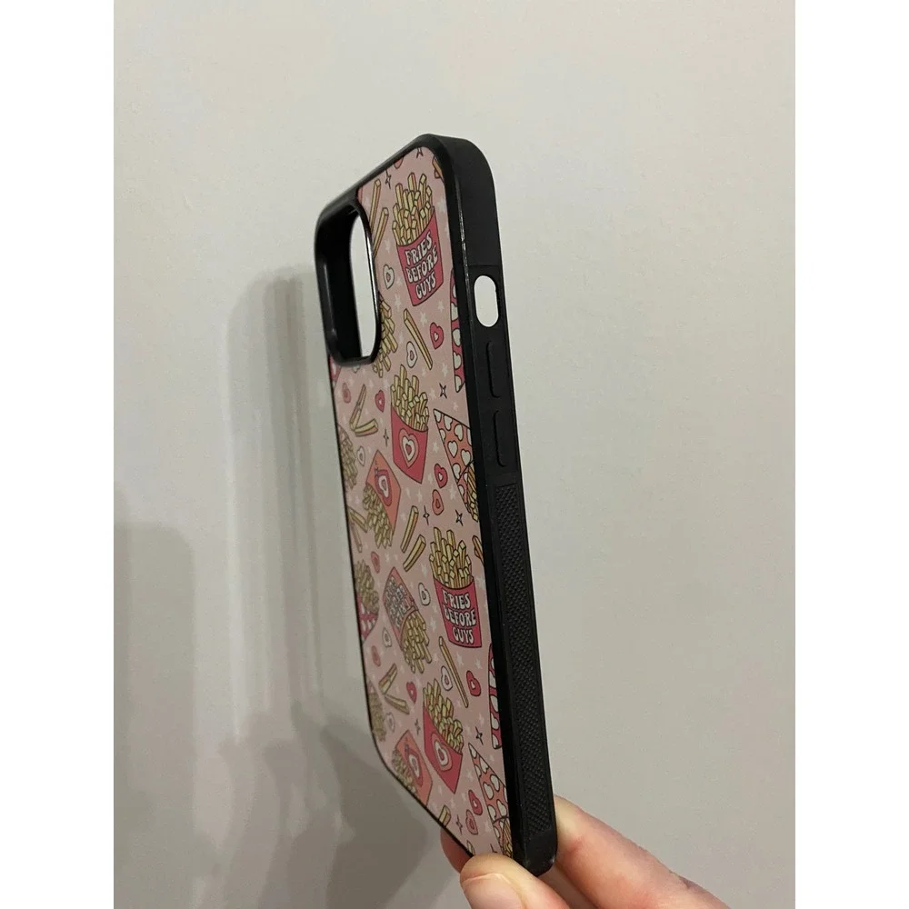 Phone Case iPhone 12 Pro Max Pink Fries Before Guys Food Graphic Print Black